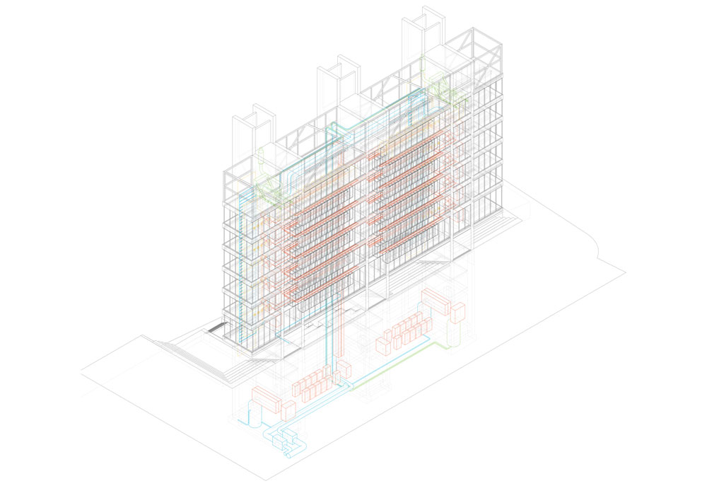 Associati Architectes EPFL SIA Genève. Associati sàrl, Christophe Alhanko, Loris Guillard, Mikaël Sachs. Data Center Axonometry 