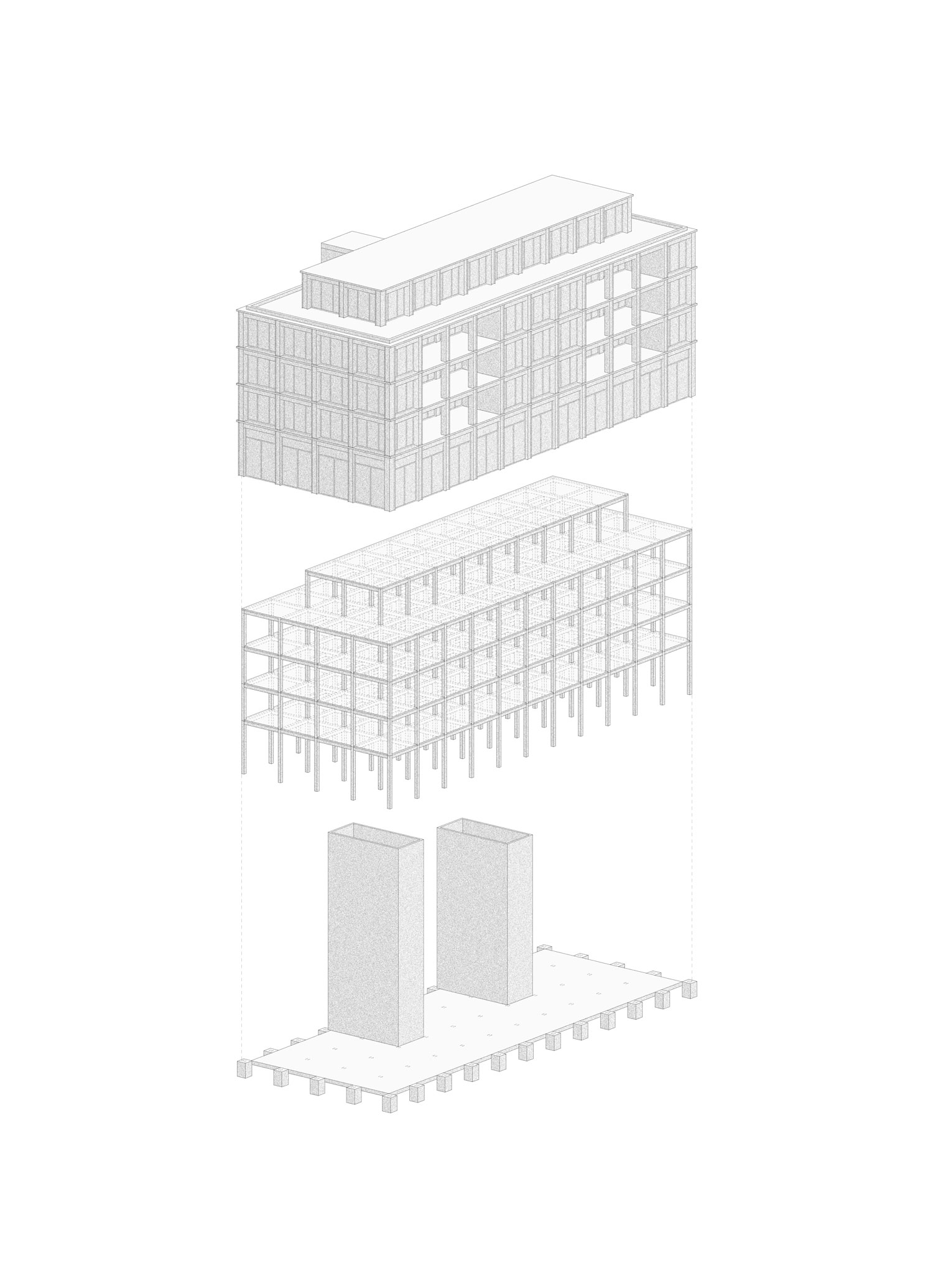 Associati Architectes EPFL SIA Genève. Associati sàrl, Christophe Alhanko, Loris Guillard, Mikaël Sachs. Axonometry La Savonnerie